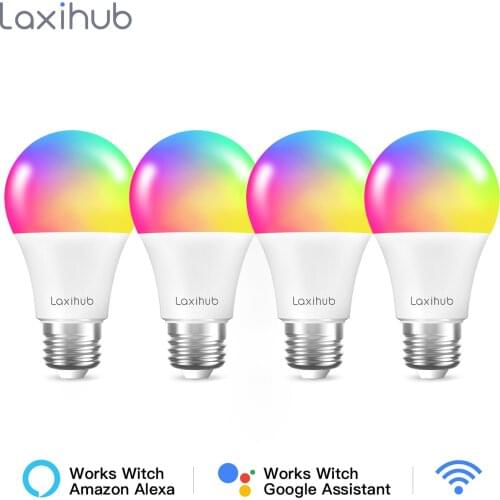 Laxihub Smart Light Bulb Tuya Wifi Bulb RGB Color Changing LED Light E14 C37 110V 220V APP Compatible Alexa Google Home 4PCS
