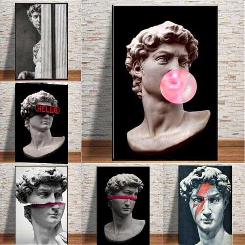 Vaporwave Sculpture Of David Canvas Art Posters Canvas Paintings On The Wall Art Pictures For Living Room Home Decor No Frame