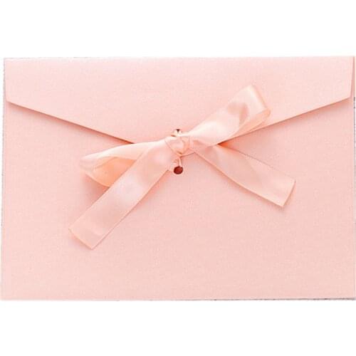 Vintage Colorful Pearlescent Paper Envelope with Bow Ribbon, Gift Window Envelopes Wedding Invitation Postcard Envelope