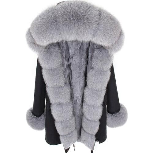 Women fur coat Pure cotton jacket, real rabbit fur lined long jacket 2020 new fox fur collar parks Womens coats Fur coat