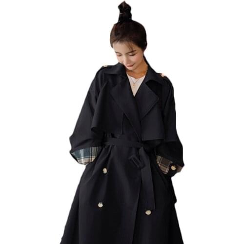 New Fashion Double breasted Windbreaker Coat Women 2021 Mid-length Temperament Casual Drape Spring Autumn Long Trench Coats 59a