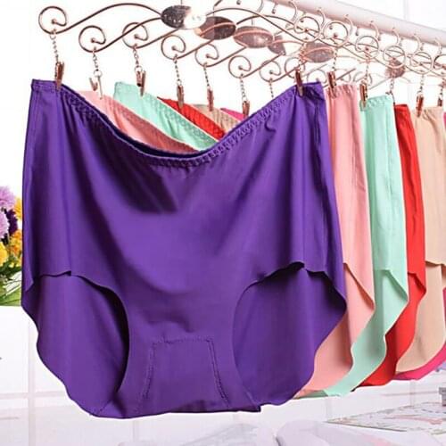 Anewmorn 80-250g Of Hot Style Plus Fertilizer Plus Size Women Underwear Ice Silk Mid Waist Womens Briefs Seamless One-piece