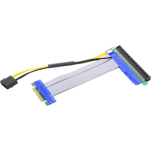 Zihan Express PCI-E 4x to 16x Flex Cable Extender Converter Riser Card Adapter with 4pin Power 15cm