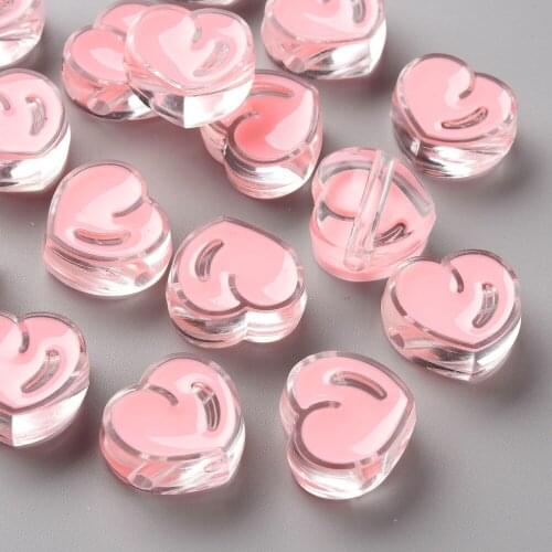 100pcs/lot Transparent Enamel Acrylic Heart Beads for Jewelry Making Bracelet DIY Crafts Accessories Supplies Wholesale