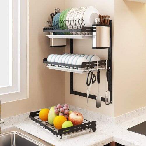 2/3Tier Stainless Steel Kitchen Dish Rack Plate Cutlery Cup Dish Drainer Drying Rack Wall Mount Kitchen Organizer Storage Holder