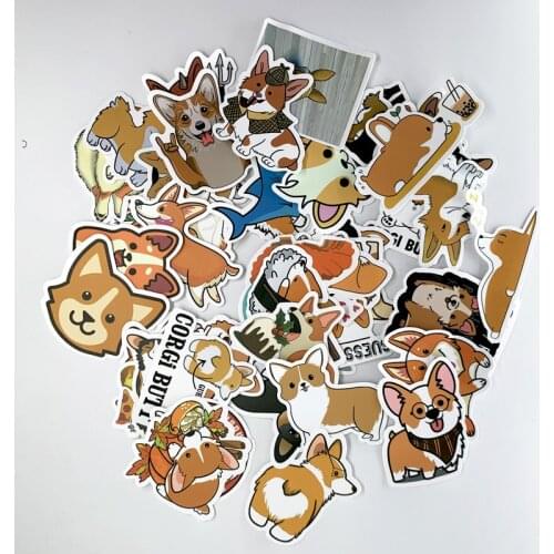 50 Pcs/Pack Cartoon Animals Dogs Corgi Creative Graffiti Stickers for Bike Laptop Luggage Skateboard Funny Sticker