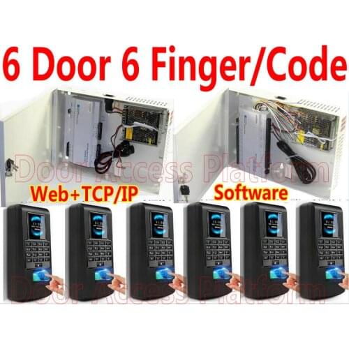 6 Door Controller 6 Fingerprint reader, Web Biometric Access controller board with Fingerprint reader+PSU UPS Power supply kit