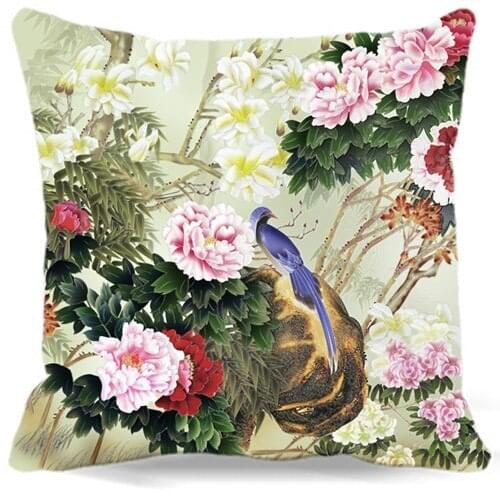Birds' twitter and fragrance of flowers pattern Pillow Case Cotton polyester Chair Sofa Home Decorative 16" 18" 19" 9 style