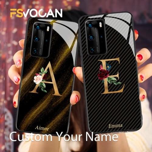 DIY Custom Name Phone Case For Huawei P30 P40 Lite E Pro 4G Honor 10 10i 20 30 Plus 8X 9X Nova 5T 5G Carbon Fiber Cover Initials