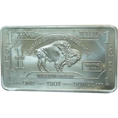 1 oz .999 Zinc Buffalo Bar A122B