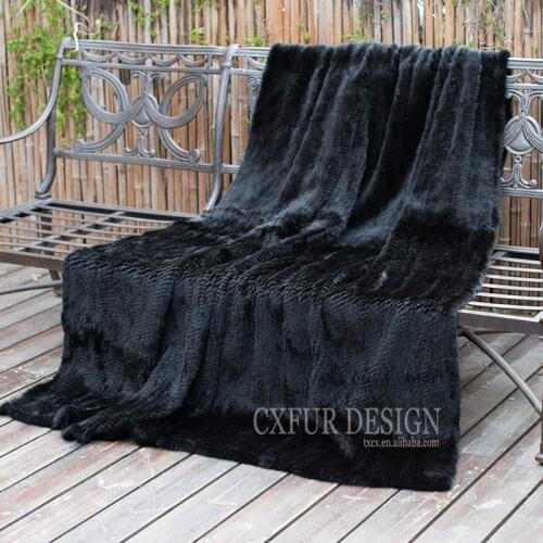CX-D-21A 200X150 Custom Made Hand Knitted Real Mink Fur Blanket