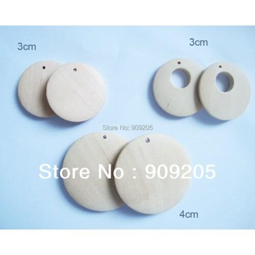 SANSHOOR Unfinished Natural 4cm and 3cm Wooden Bead Charm For Christmas Earring Accessories Jewerly Custom Made Size 100pcs/lot
