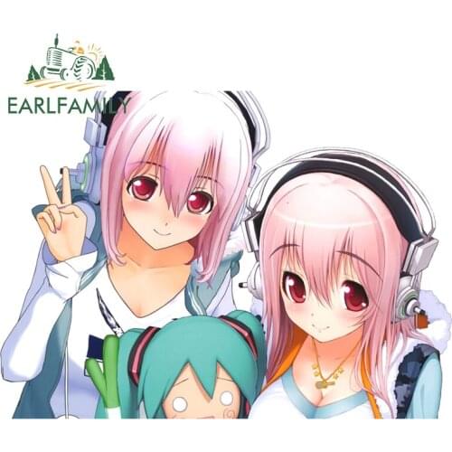 EARLFAMILY 13cm x 9.3cm For Super Sonico Vinyl Car Stickers Surfboard Decal Bumper Anime Waterproof Scratch-proof Sticker