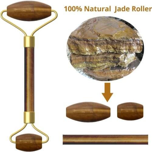 Double Head Facial Massage Roller Natural Tiger Eye Jade Roller Protable Face Lift Massage Roller Skin Massage Beauty Care Box