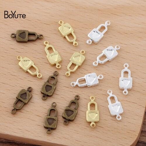BoYuTe (100 Pieces/Lot) 16*7MM Metal Brass Heart Lock Charm Connectors Jewelry Accessories DIY Handmade Materials