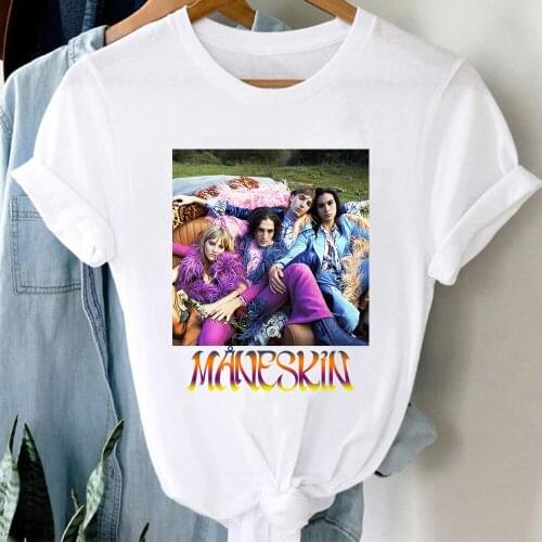 Fashion Poster T-shirt Maneskin Print Short Sleeve Women Tops Unisex Casual Funny Aesthetic Clothes Dropshipping Graffiti Style