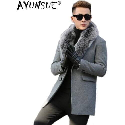 AYUNSUE Coat for Men Autumn Winter Jacket Man Real Fox Fur Collar Plus Size Long Mens Coats and Jacket Manteau Homme M2988 KJ817