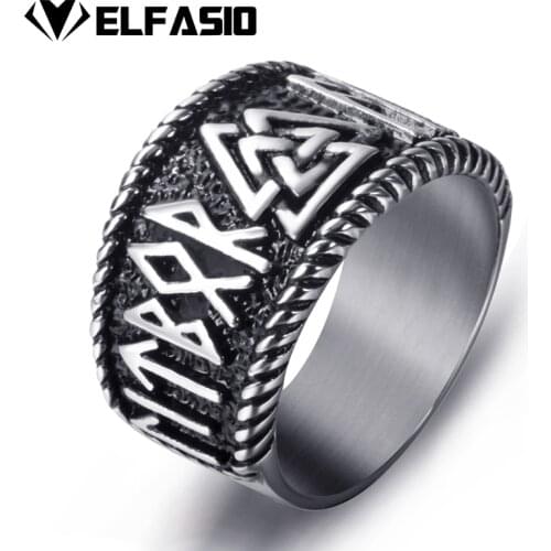 Mens Stainless Steel Ring Viking Valknut Scandinavn Odin Symbol Norse Text Vintage Jewelry