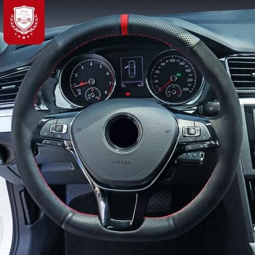 Non-Slip Suede Stitching leather Hand stitch Steering wheel cover For VW Golf 7 Sagitar PASSAT Lamando polo MAGOTAN Teramont