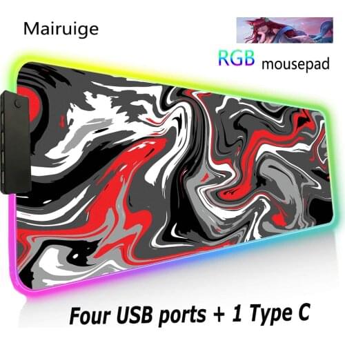 New Product RGB Personality Striped Mouse Pad Four USB Ports Wired Lighting TypeC Port Notebook Mini Pc Mouse Keyboard Desk Mat