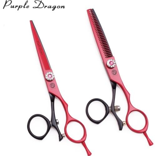 Hair Scissors Swivel Thumb 5.5" Purple Dragon Japanese 440C Hair Cutting Scissors Set 9019# Salon Thinning Scissors Professional