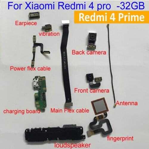 Original Back Rear Camera For Xiaomi Redmi 4 Prime 32GB USB charge board Front camera fingerprint loudspeaker Flex cable