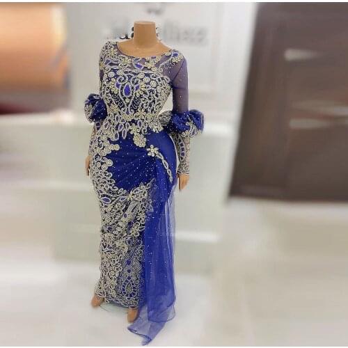 Major Beadiing Evening Dresses Crystals Side Train Long Sleeves Prom Dress Luxury Dubai African Party Gown Vestidos robe longue