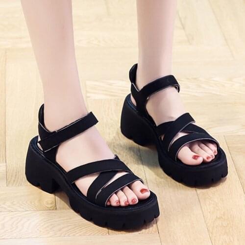 Summer High Heels Platform Sandals Women Ankle Strap Thick Square Heel Roman Sandals Woman Fashion Black Casual Shoes
