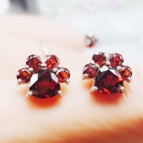 Natural real garnet bear paw style stud earring 0.15ct*8pcs 0.6ct*2pcs gems Per jewelry 925 sterling silver Fine jewelry X21790