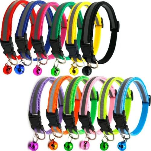 HobbyLane Pet Dog Outdoor Reflective Collar Pet Adjustable Night Safety Striped Collars For Small Dog Cat With Small Bell