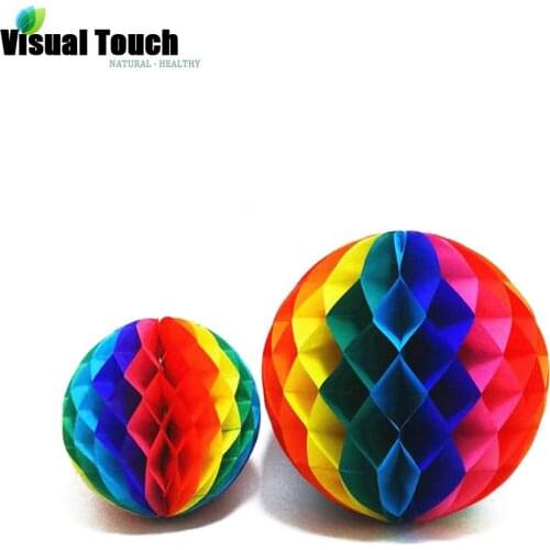 Visual Touch 15/20/30cm Rainbow Honeycomb Paper Flowers Ball Garland Birthday Wedding Festival Holiday Party Supplies Decoration
