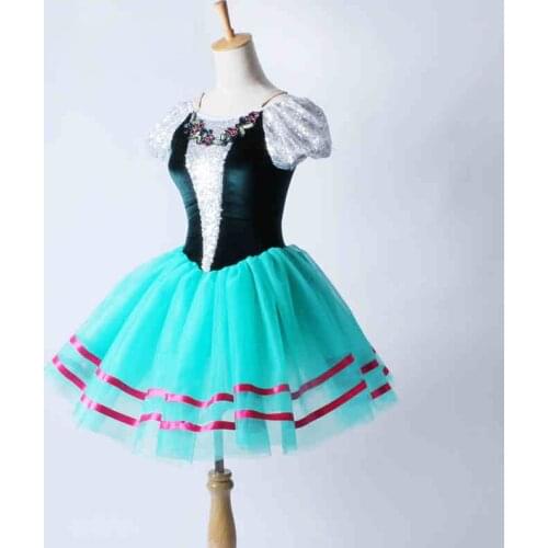 Girls Ballet Dancing Skirt Sky Blue Children Adult Tutu Custom Made Short Sleeve Swan Lake Stage Competition Ballet Dress