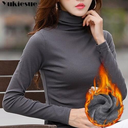 Women Long Sleeve t-shirt 2018 Autumn Winter New Arrival Female Office Lady Turtleneck Shirt harajuku Streetwear warm thick