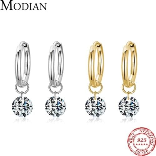 Modian 100% 925 Sterling Silver Classic Circle Sparkling Clear CZ Hoop Earrings For Women Luxury Wedding Statement Jewelry Arete