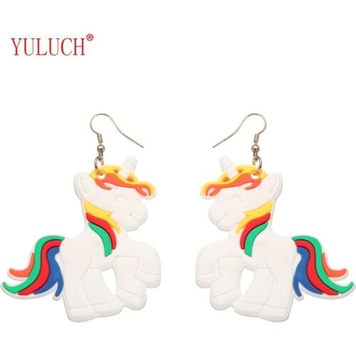 YULUCH Halloween Horn Little horse Multicolor PVC Pendant Earrings For Girls Party Elegant Jewelry Woman Personality Accessories