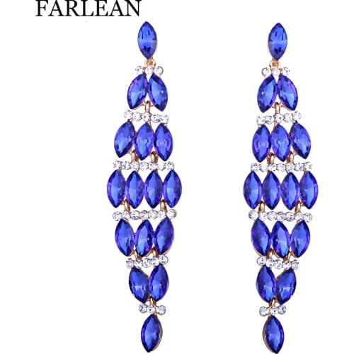 FARLENA Gold & Silver Plated Big Rhombic Drop Earrings With Rhinestones Fashion Long Earrings for Women Wedding Prom
