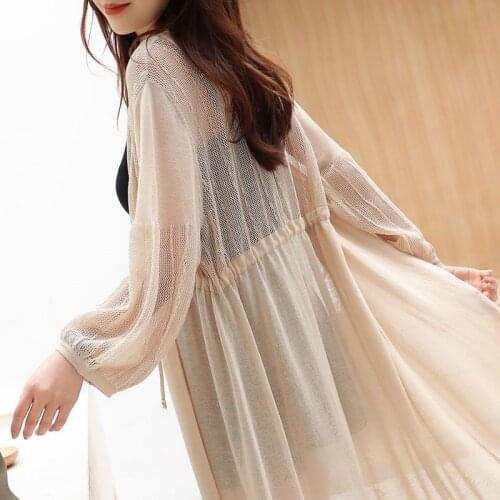 2021 Spring Summer New Women Long Knitted Cardigan Sweater Solid Long-Sleeve Sun Protection Clothing Thin Shawl Jacket X48