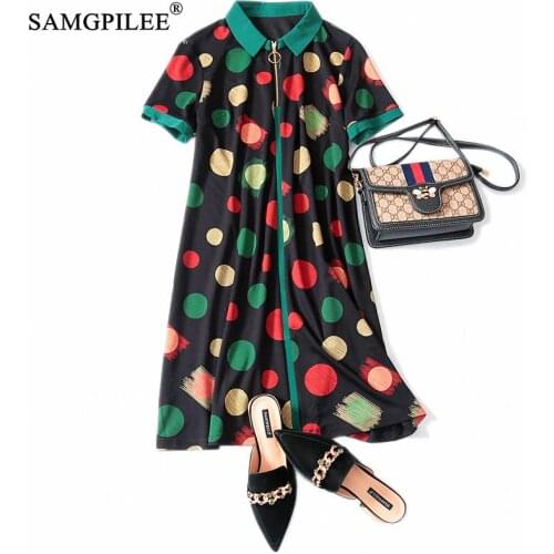 Women Dresses Summer 2020 Floral Dress Casual A-line Dot Short Mini Dress Empire Turn-down Collar Dresses For Women 4xl