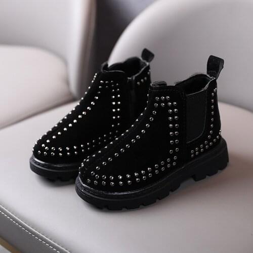 2020 Girls Boots Stylish Rivet Snow Boots Children Ankle Autumn Winter Shoes For Children Boys Leather Boots 34 5 6 78 910 1112