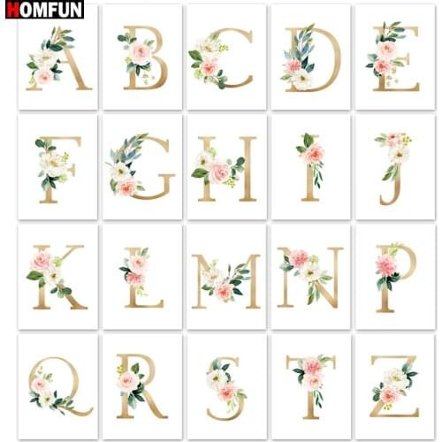 HOMFUN Full Square/Round Drill 5D DIY Diamond Painting "Letter First Name Rose Flower" Embroidery Cross Stitch Home Decor Gift