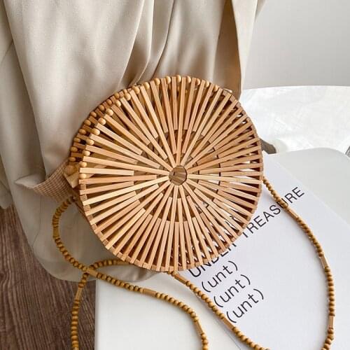 Bamboo Hollow Round Small Crossbody Shoulder Bags For Women 2021 Summer Branded Luxury Beach Handbags And Purses