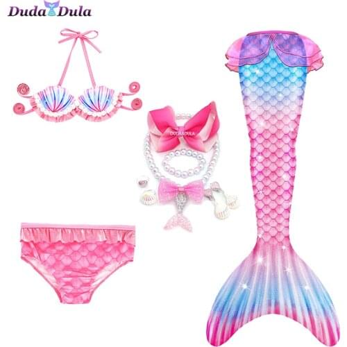 Children Mermaid Tails for Swimming Little Mermaid Girls Swimsuit Bikini Set Bathing Suit Party Halloween Cosplay Costumes