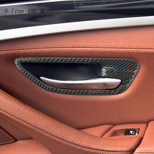 For BMW 5 Series F10 F18 Car Interior Carbon Fiber Inner Side Door Handle Bowl Trim Cover For M Performance stripes Car stickers