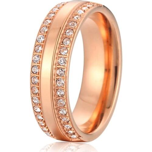 Rose gold color cubic zirconia cz stone titanium wedding bands promise rings for women full size 4.5 -15