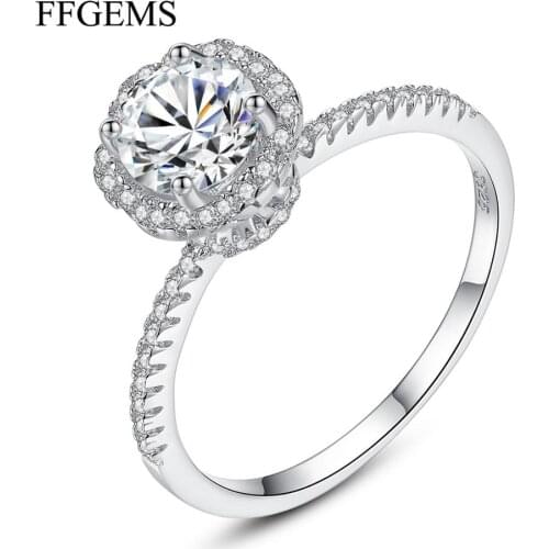 100% Sterling Silver 925 Moissanite Diamond Round Cut 1.0CT VVS D Flower Rings Fine Jewelry For Women Wedding Gift Engagement