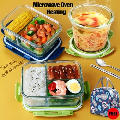High Borosilicate Glass Lunch Box Picnic Food Storage Container With Bag Heat Resistance Safe in Microwave Oven