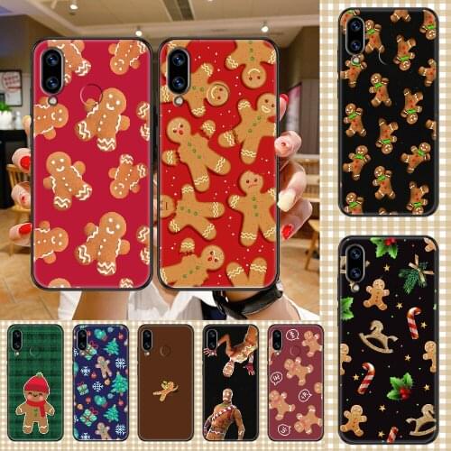Cute Gingerbread man Christmas Phone case For Huawei Honor 6 7 8 9 10 10i 20 A C X Lite Pro Play black silicone funda art
