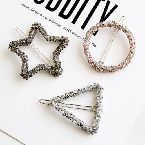 2020 Fashion Korean Crystal Rhinestone Hairpin Barrettes Hair Clip Five-pointed Star Triangle Round Shape Clip Hairpins