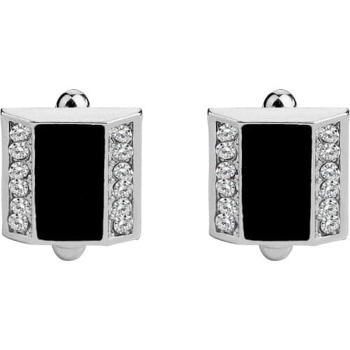 Men Modern Design Big Black Crystal Cufflinks Curve Mens Wedding Shirt Copper French Cuff Link