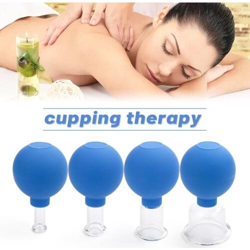 4pcs Vacuum Cupping Cups Set Rubber Head Glass Anti Cellulite Massage Chinese Therapy Face Cupping Set Cans for Health Massage